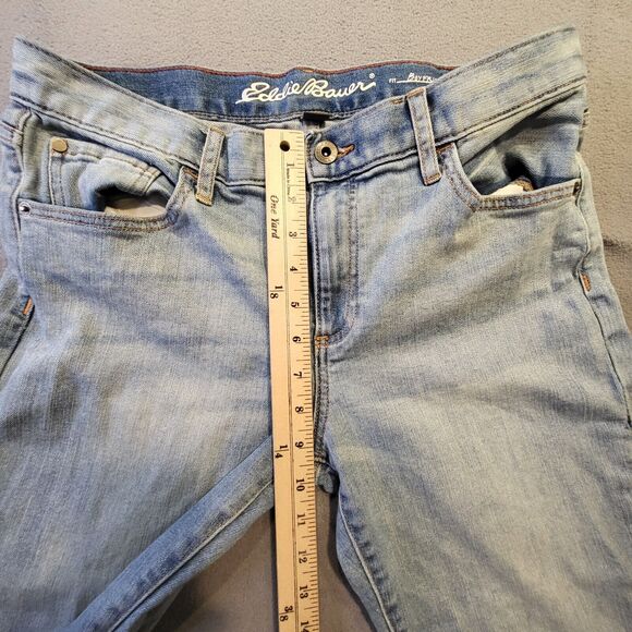 Eddie Bauer Jeans Womens 8 Blue Boyfriend Straight Leg Stretch Denim Distressed - Picture 8 of 11